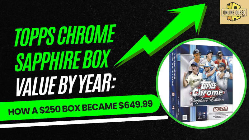 Sealed Topps Chrome Sapphire baseball hobby boxes stacked by release year