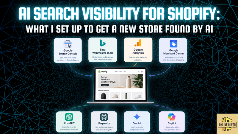 Shopify store dashboard being set up for AI search visibility across Google, Bing and AI engines