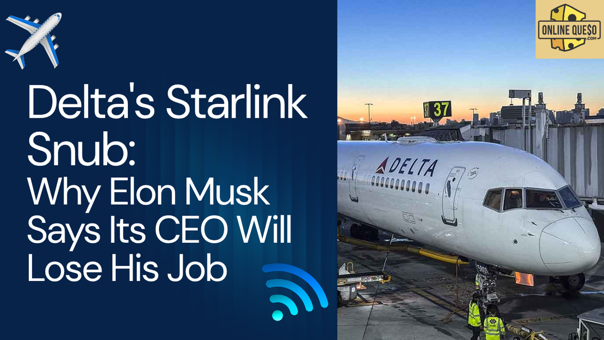 Delta Air Lines jet at the gate, illustrating the Delta Starlink in-flight WiFi feud with Elon Musk